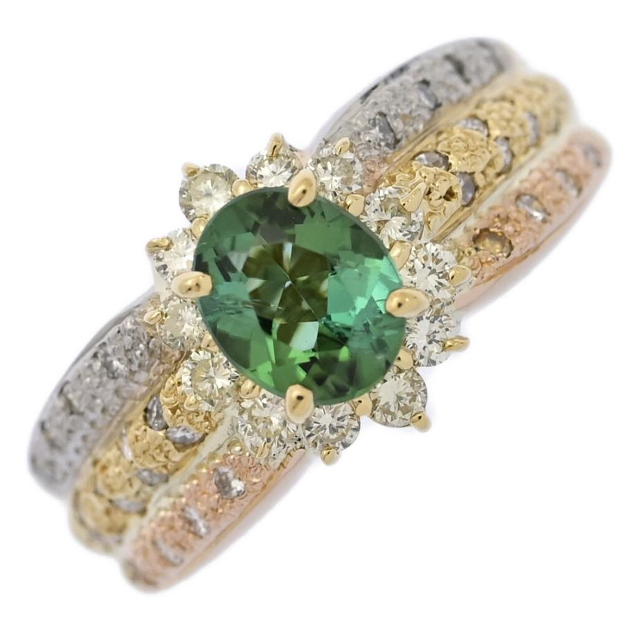 TM0.76ct 0.42ct トルマリン ダイヤモンド 取り巻き リング 指輪 K18 
