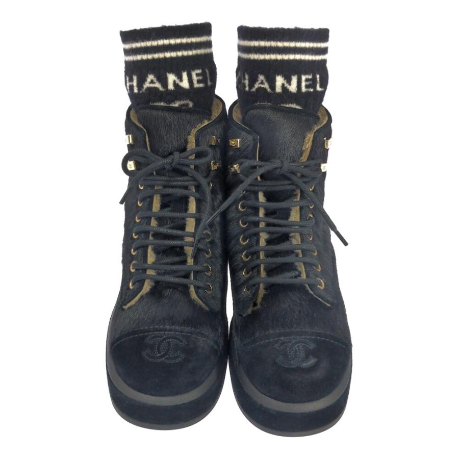 CHANEL シャネル ココマークソックス付き 編み上げ・ハラコ CHANEL シャネル ココマークソックス付き 編み上げ・ハラコ