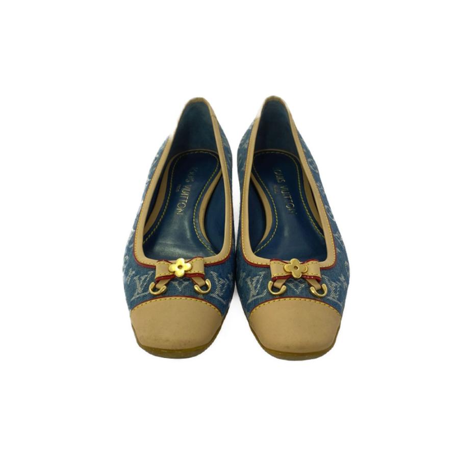 ルイヴィトン モノグラム・デニム・リボン・チャーム付フラット