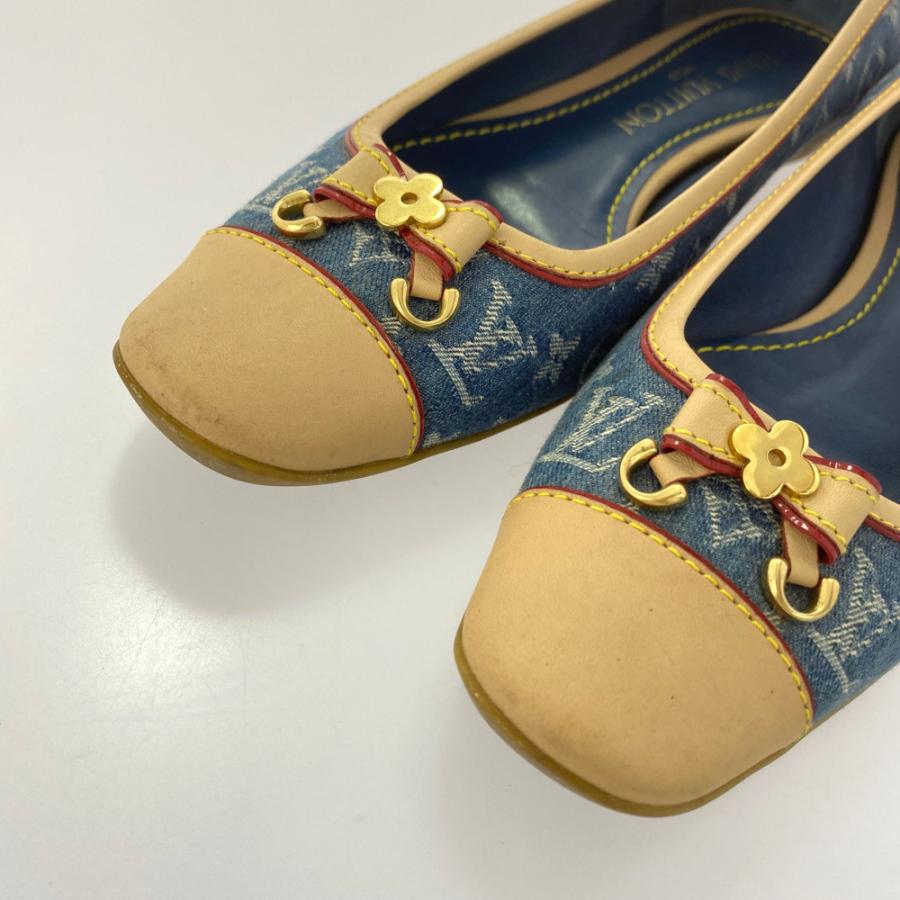 ルイヴィトン モノグラム・デニム・リボン・チャーム付フラット