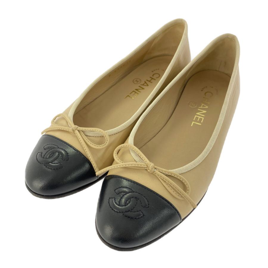 CHANEL シャネル バイカラー ココマーク バレリーナ レザー CHANEL シャネル バイカラー ココマーク バレリーナ レザー