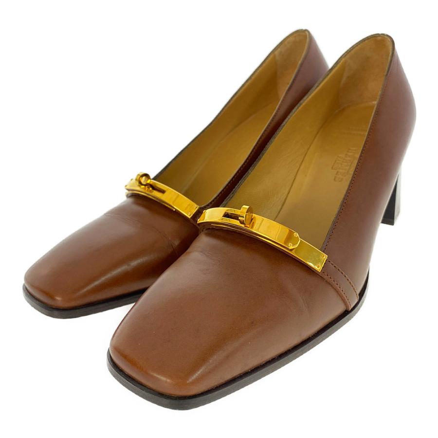 HERMES エルメス ケリー金具・スクエアトゥレザーパンプス 靴/37(23.5  