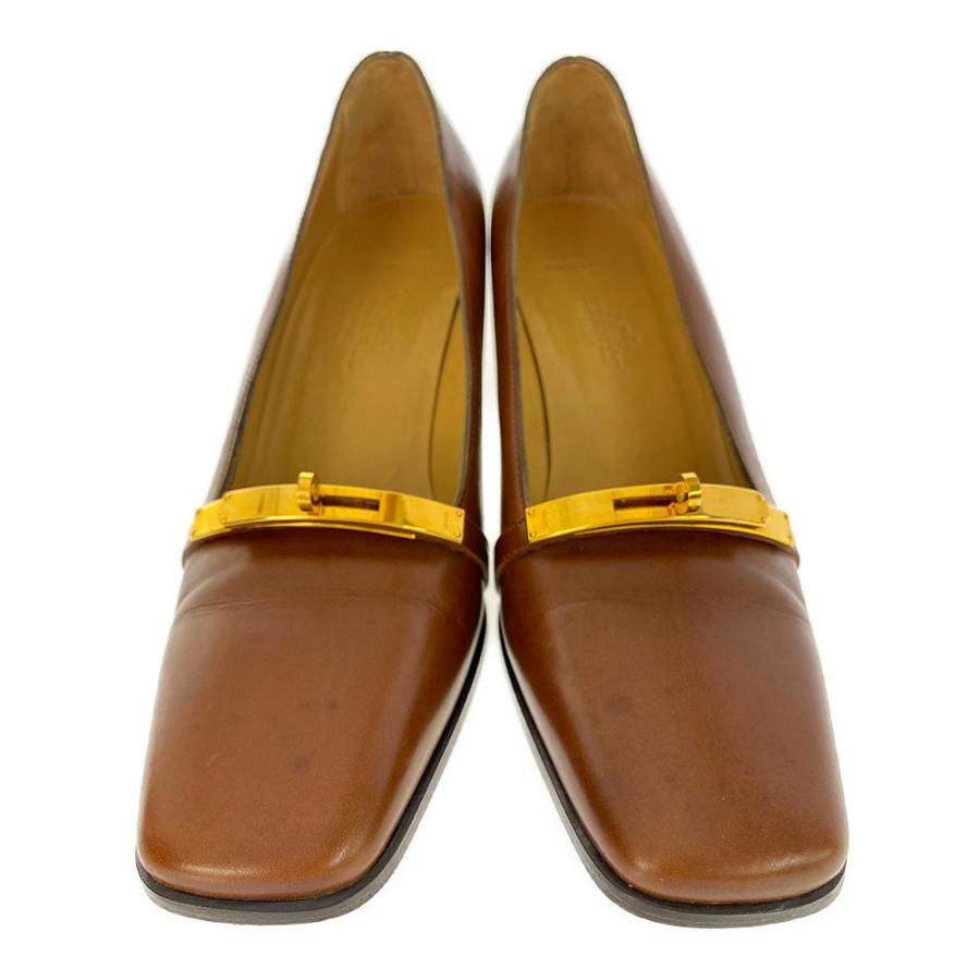 HERMES エルメス ケリー金具・スクエアトゥレザーパンプス 靴/37(23.5  