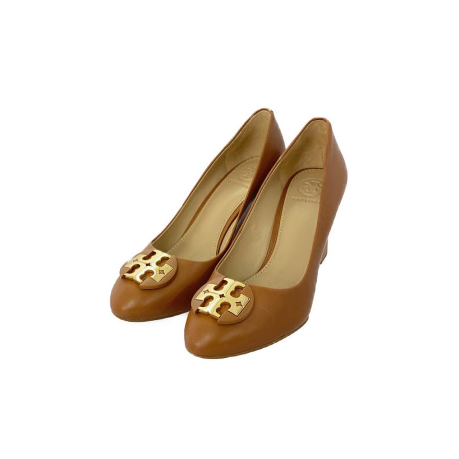 トリーバーチ ウェッジパンプスサイズ7.5（24.5cm)ブラウンロゴ金具