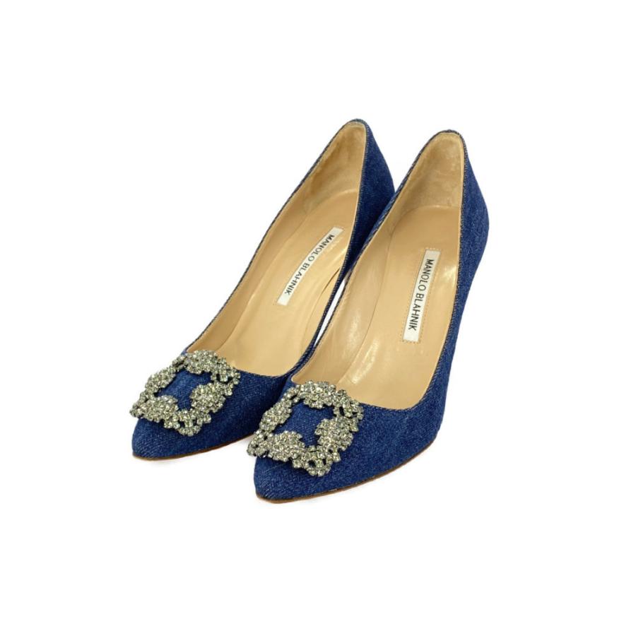マノロブラニク MANOLO BLAHNIK ハンギシ HANGISI | Blue Satin Jewel Buckle Pumps | Manolo Blahnik