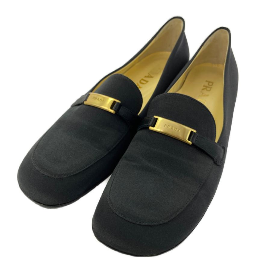 PRADA プラダ スクエアトゥ パンプス 靴/361/2/ブラック/ゴールド金具 