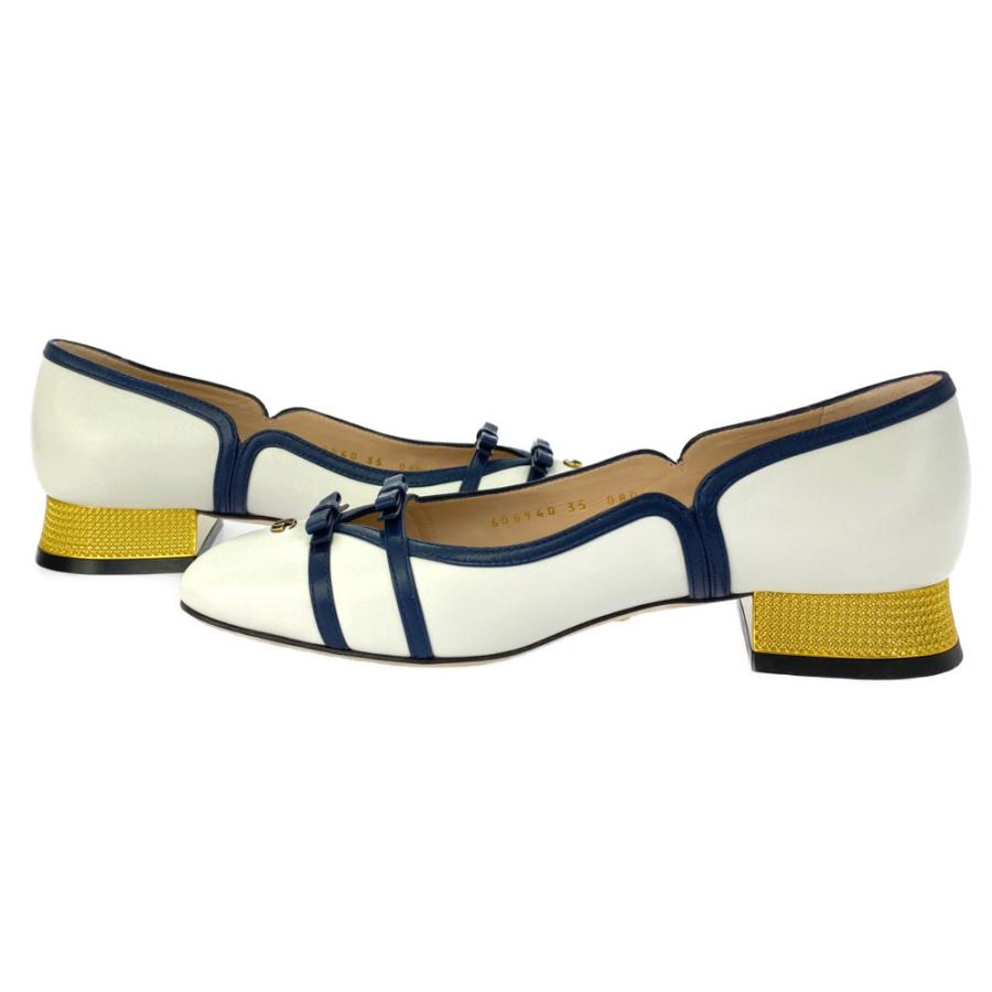 GUCCI グッチ レザー リボン パンプス靴/608940/35/ホワイト