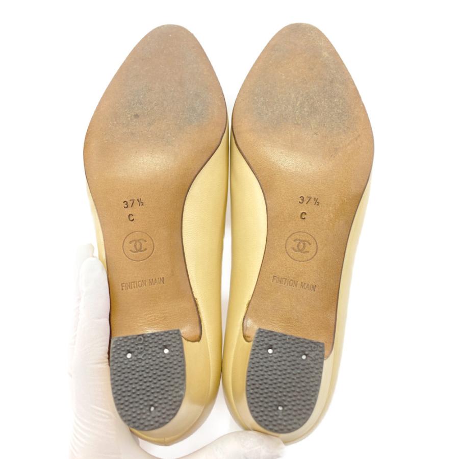 シャネル パンプス ヒール アンクルストラップ ベージュ×ブラック 37 1/2 CHANEL シャネル パンプス アンクルストラップ パテントカーフ