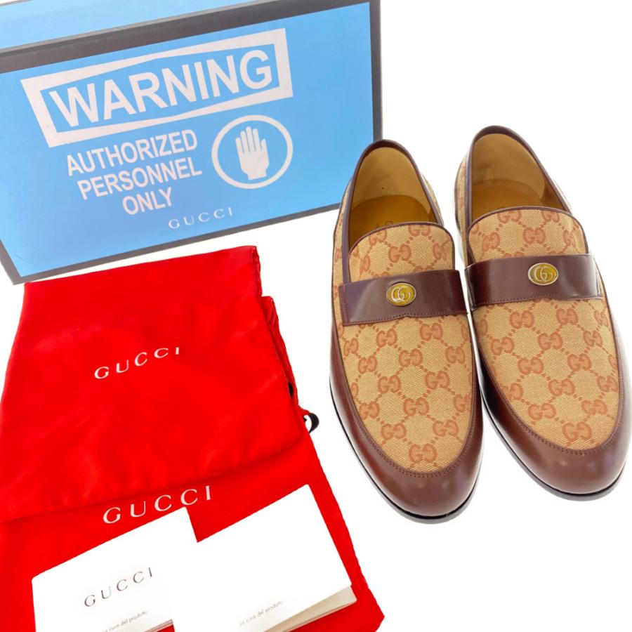 Gucci ブラウン キャンバス ローファー グッチ ホースビット 1953〕ウェッジ ローファー ・ベージュ