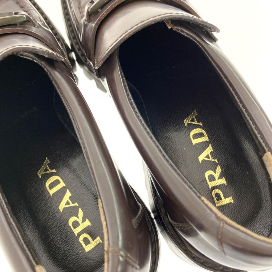 【美品】PRADA プラダ ローファー ヒール 36 レザー ロゴプレート PRADA プラダ ロゴプレートレザーローファー 靴/0509/36 1/2(23