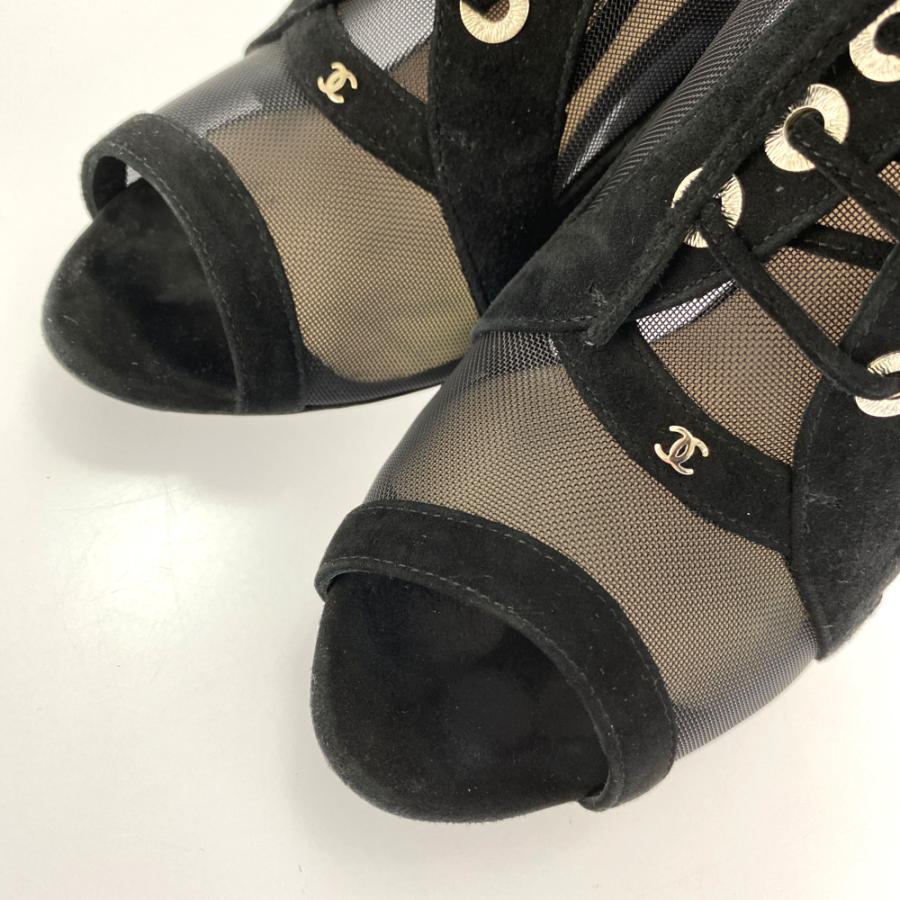 CHANEL シャネル レースアップ メッシュ スエード サンダル靴/G26964 