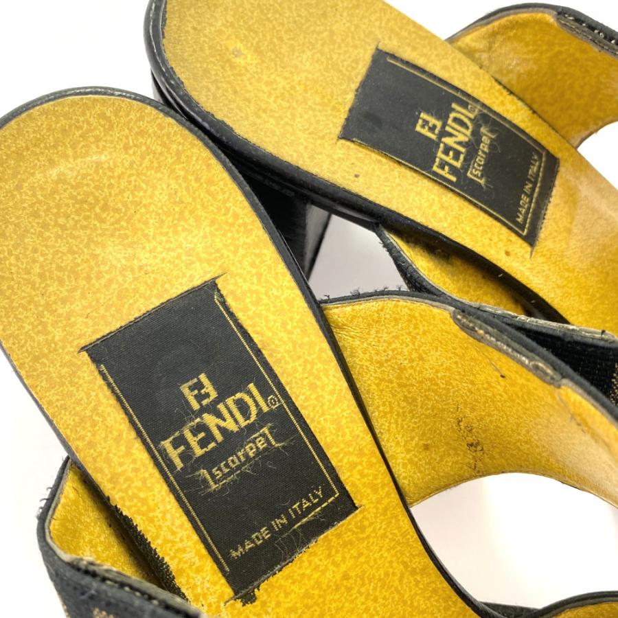 FENDI フェンディ スクエアトゥロゴバンドサンダル 靴/361/2/ブラック 