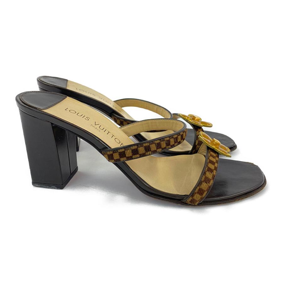 美品　ルイヴィトン　ダミエ　ミュール　37 ルイヴィトン ダミエ・ソバージュ・モノグラムフラワー サンダル靴/37