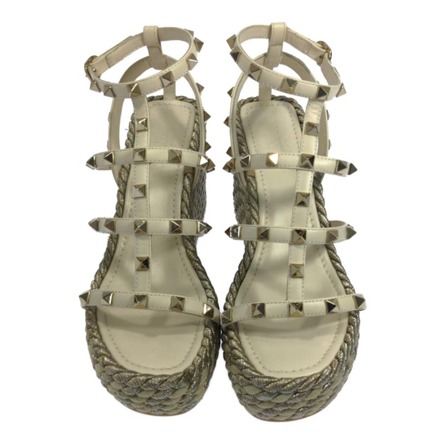VALENTINO ロックスタッズ ウェッジソールサンダル37 VALENTINO◇ウェッジソール/ロックスタッズ/サンダル/37/BLK