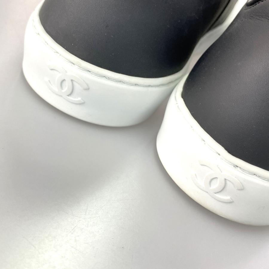 CHANEL シャネル バイカラー レザー スリッポン スニーカー 靴 CHANEL シャネル バイカラー レザー スリッポン スニーカー 靴