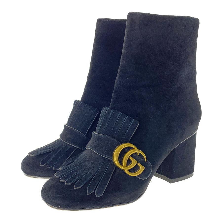GUCCI（グッチ） GGマーモント・スエードレザーフリンジアンクルブーツ