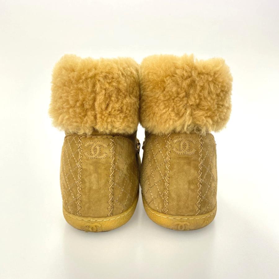CHANEL シャネル ココマーク ムートン チェーン ショートブーツ