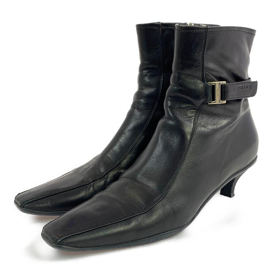中古】プラダ ショートブーツ靴/38/ブラック/PRADA 翌日配送可/b230321 