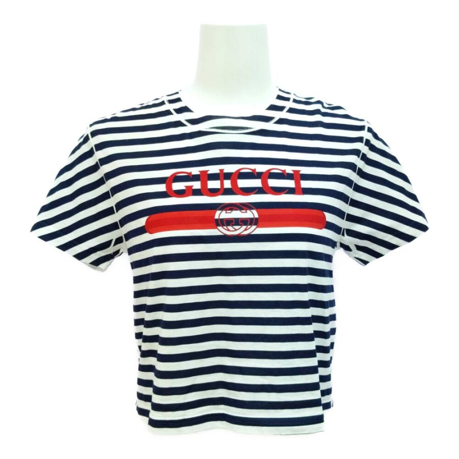 グッチ ボーダー フロントロゴ 半袖Tシャツ GUCCI グッチ ロゴプリント ボーダー カットソー Tシャツ