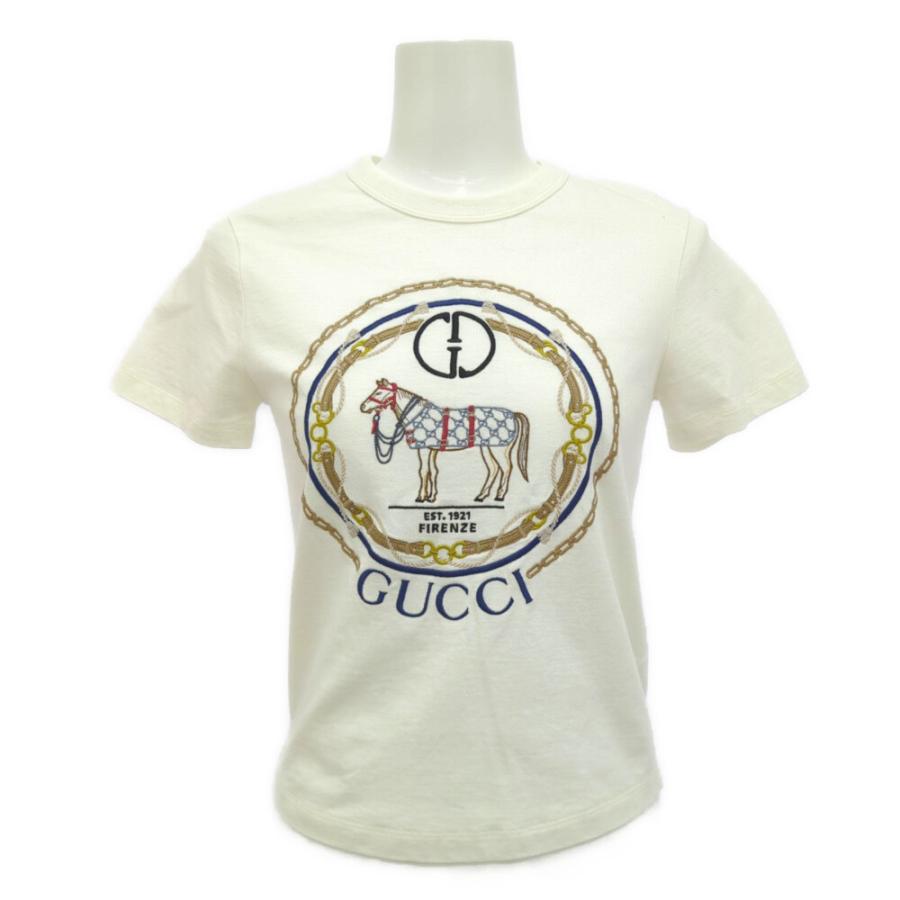 GUCCI ロゴ刺繍 ホワイトTシャツ 花 刺繍 tシャツ