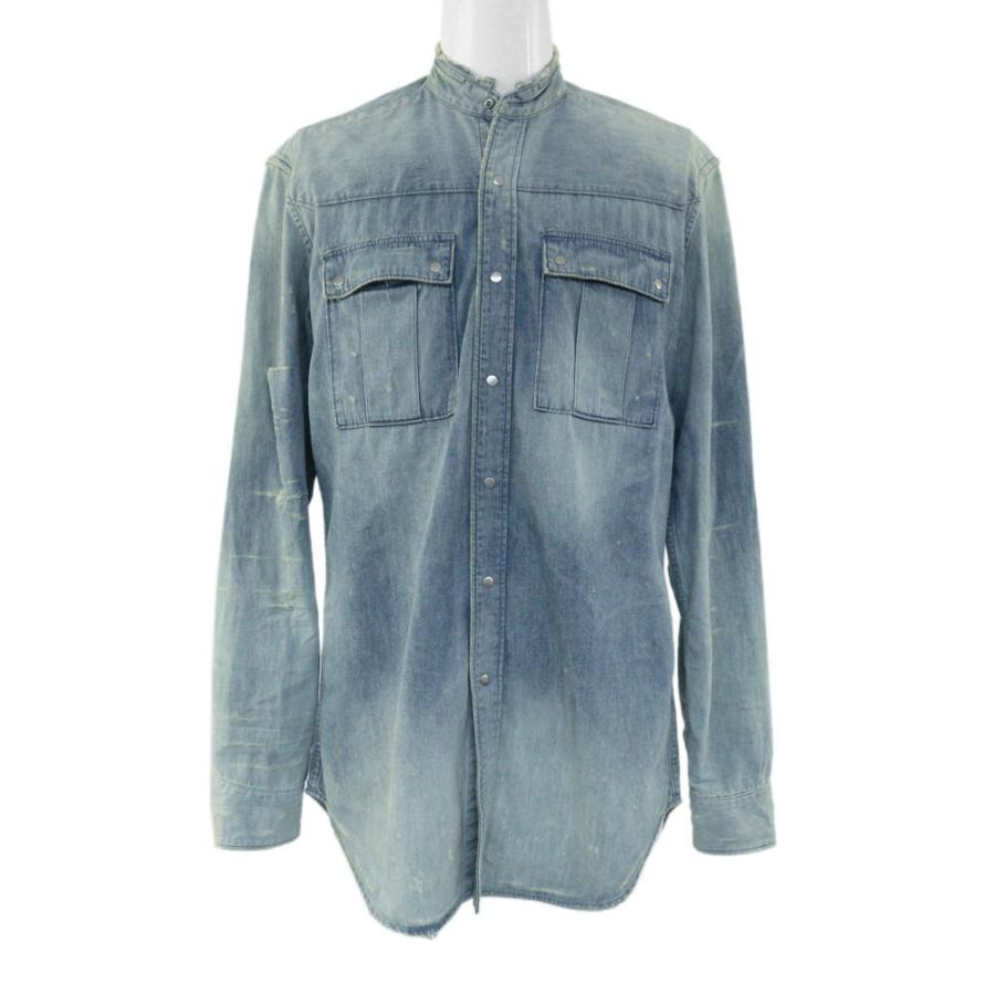 BALMAIN（バルマン） 17AW 長袖・ダメージ ノーカラーデニムシャツ 