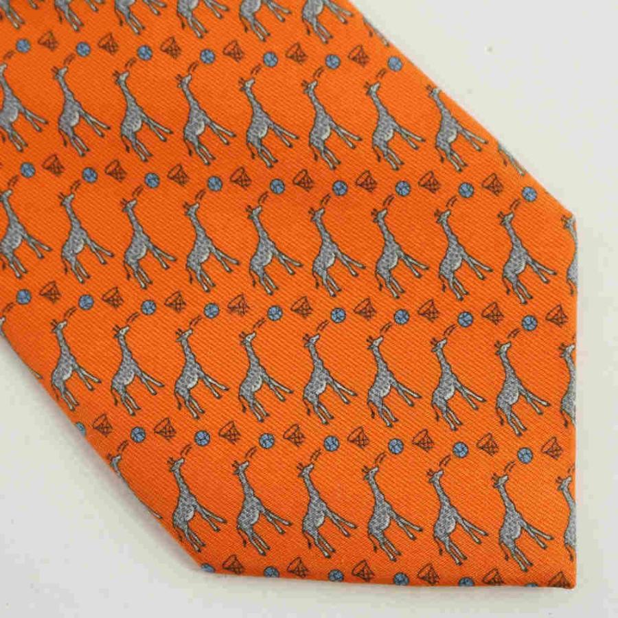 HERMES（エルメス） キリン柄 レギュラーネクタイ/605725/オレンジ