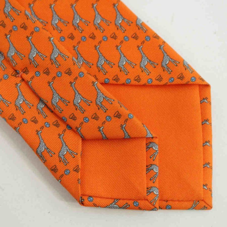 HERMES（エルメス） キリン柄 レギュラーネクタイ/605725/オレンジ