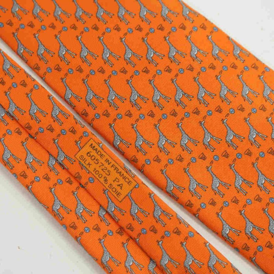 HERMES（エルメス） キリン柄 レギュラーネクタイ/605725/オレンジ