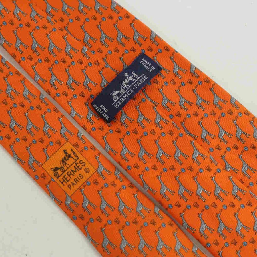 HERMES（エルメス） キリン柄 レギュラーネクタイ/605725/オレンジ