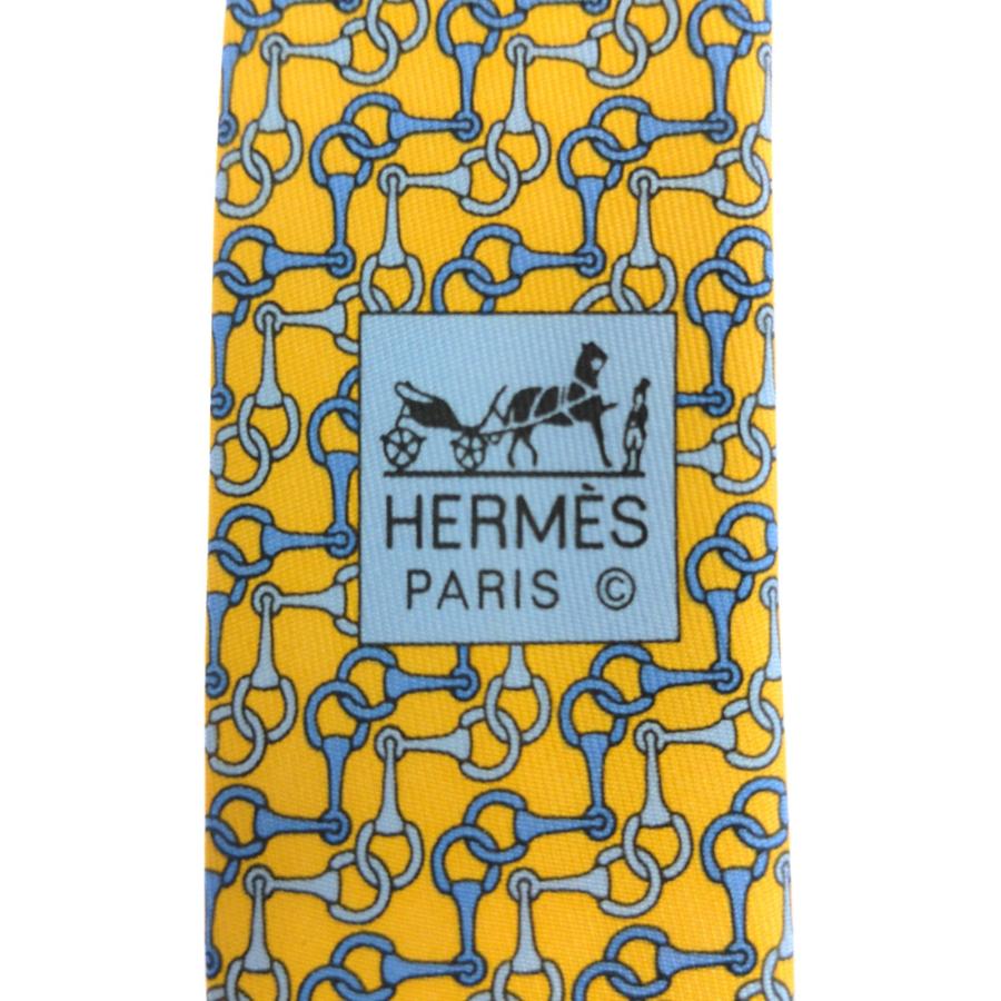 HERMES エルメス　ネクタイ　馬蹄　ホースビット 美品】HERMES ネクタイ 格子柄 馬蹄柄 ホースビット柄 ブルー