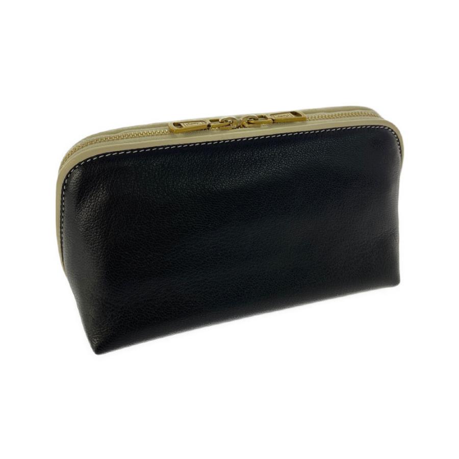 YSL イヴ・サンローラン 化粧ポーチ 黒 レザー イヴ・サンローラン ゴールドロゴ コスメポーチ YSL ／ ブラック