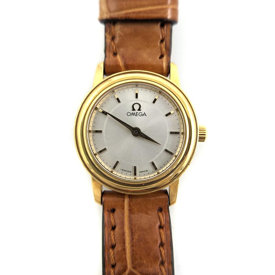 OMEGA オメガ 22mm シルバー文字盤 レザーベルト クォーツ時計