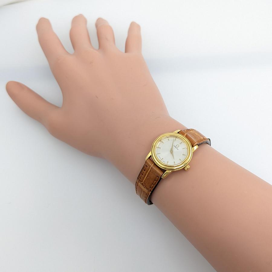 OMEGA オメガ 22mm シルバー文字盤 レザーベルト クォーツ時計