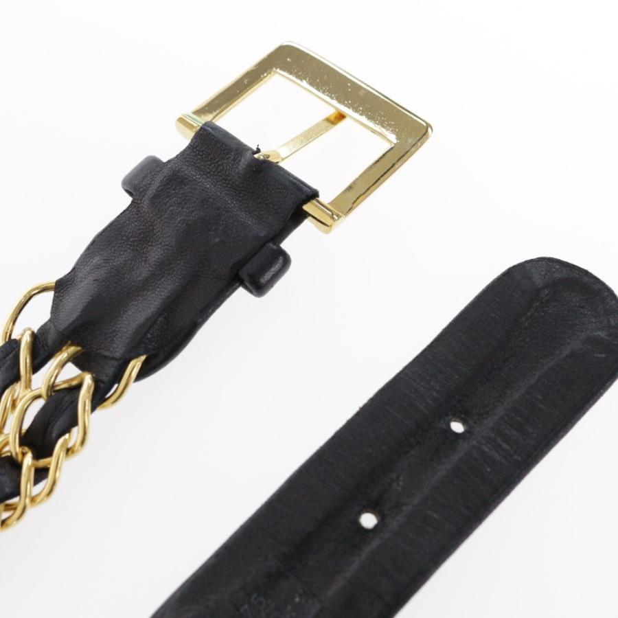 CHANEL ゴールド レザー チェーン ベルト 美品 CHANEL シャネル ビンテージ チェーンベルト レザー