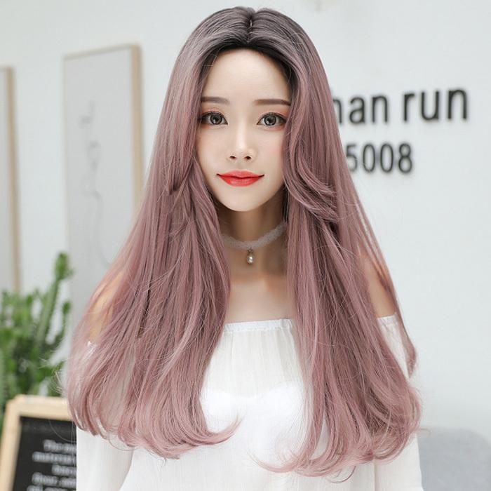 激安ブランド ウィッグ フルウィッグ 前髪なし ロングヘア センター分け ロング コスプレ ハロウィン ピンク アッシュグレー スウィングカール Democracia Tv