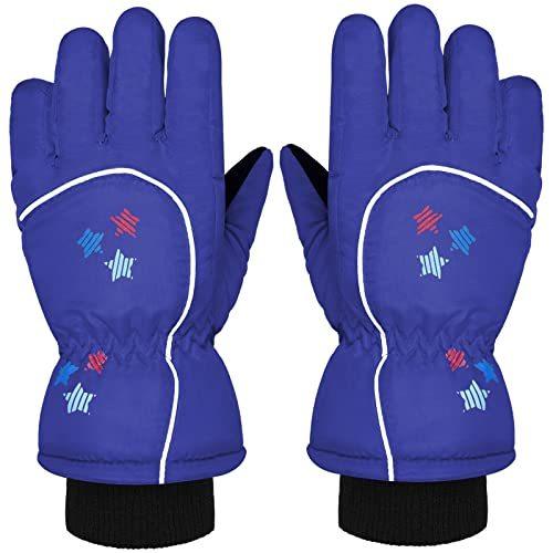 Boao スノーミトン 冬用スキーミトン 防水 暖かいコットン裏地手袋 子供用, レイクブルー, 1-3T 手袋