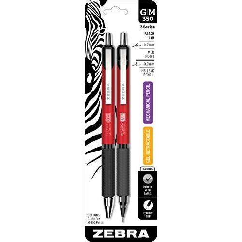 最高の Zebra (1 2パック 0.7mm 中字 プレミアムレッドメタルバレル 格納式ゲルペン/シャープペンシルセット M-350 & G-350 Pen ボールペン