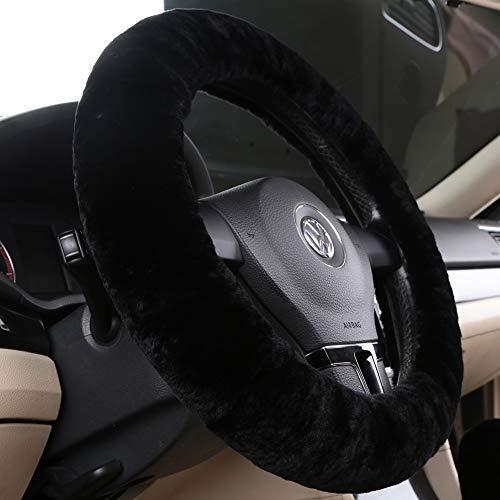 Real Fur Wool Sheepskin Fuzzy Black car Steering Wheel Cover for 