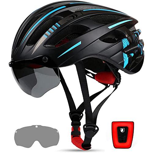 自転車 ヘルメット 大人用 KINGLEAD USB充電式 LEDライト 磁気ゴーグル