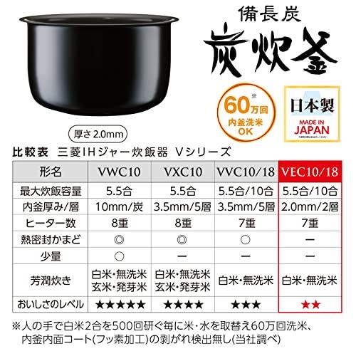 三菱電機 炊飯器 5.5合 IH式 日本製 備長炭炭炊釜 お手入れ簡単 芳潤炊き 淡雲 NJ-VEC10-H 5合 芳潤炊き 淡雲 NJ VEC10 リーズナブル /5 合 白米 無洗米