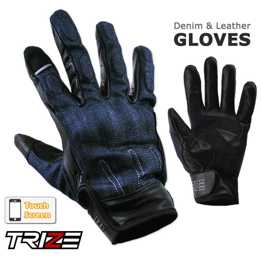 Trize デニム レザー グローブ Ac1 本革 手袋 バイク用 スマホ対応 本皮 牛革 ジーンズ生地 紺 Rib E057 Ac1 リベラルタ 通販 Yahoo ショッピング