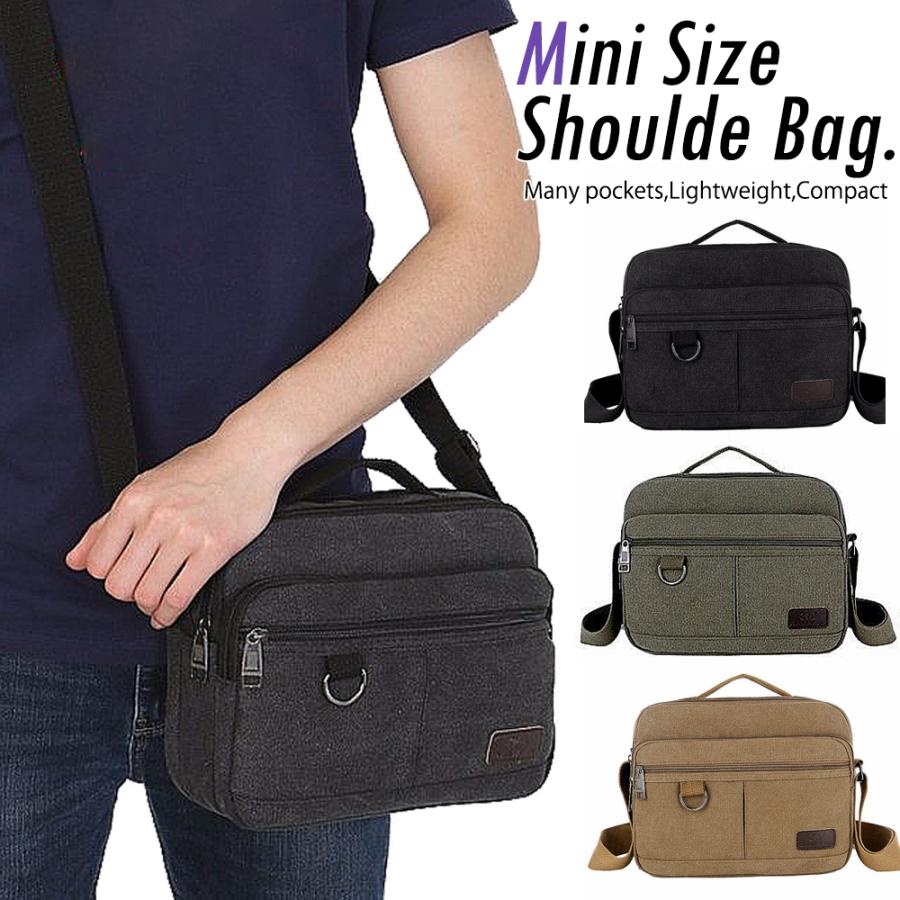 567円 22新発 ショルダーバッグ メンズ 斜め掛け 小さい 肩掛け ミニ 小さめ 帆布 軽量 ポケット キャンバス ファスナー 使いやすい Ipadmini