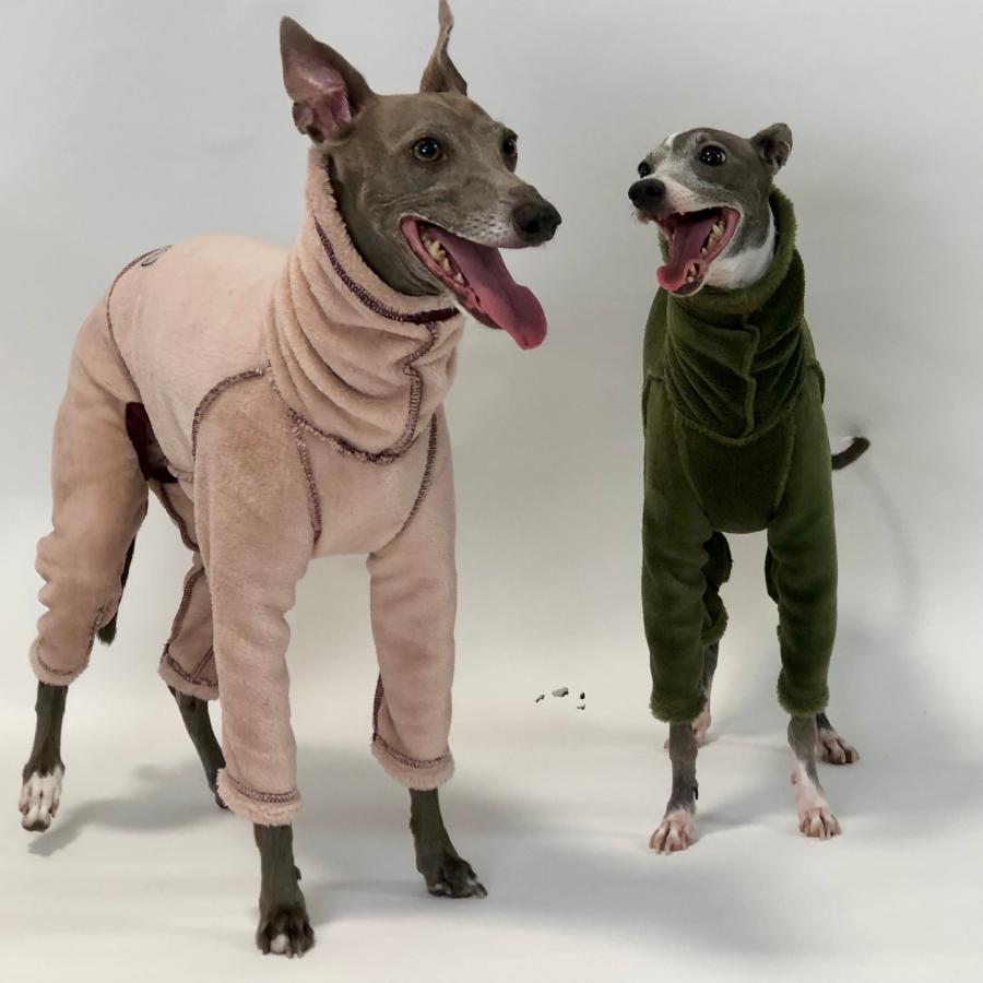 ベロアのロンパース③ イタグレ服　犬服　ハンドメイド 着る毛布 メレンゲボアのブランケットロンパース3（イタリアン