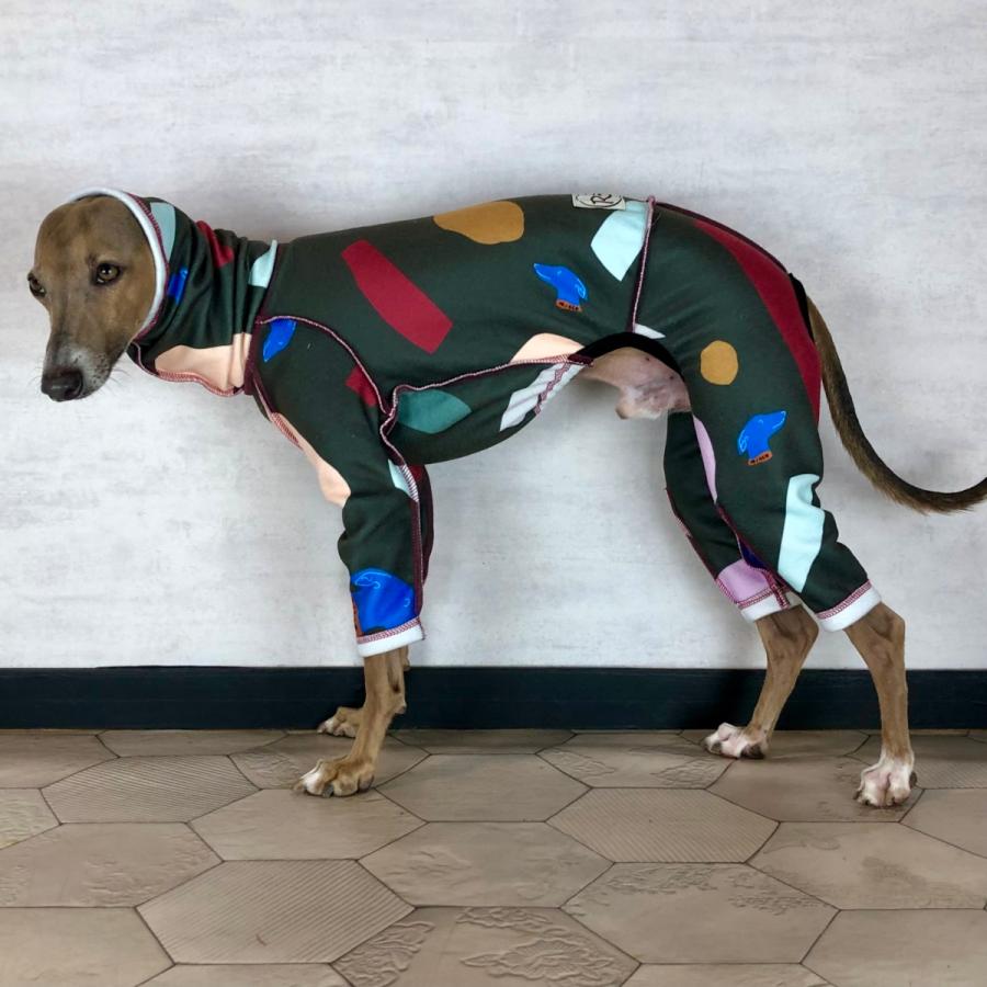 テラゾー柄のフリースロンパース】（イタリアングレイハウンド