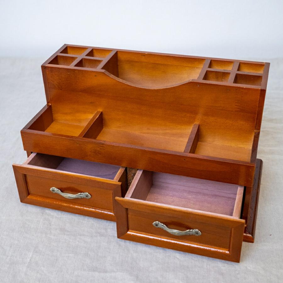 ヴィンテージ調 大容量 木製 コスメボックス メイクボックス