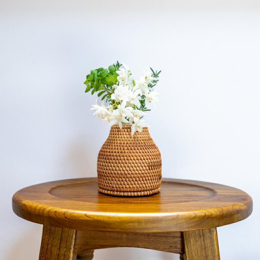 ラタン フラワーベース 籐 陶器 花瓶 花びん 一輪挿し 小 籠
