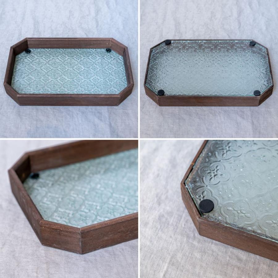 アンティーク　トレー　お盆　ガラス付き　木製 アンティークトレーお盆ガラス付き木製