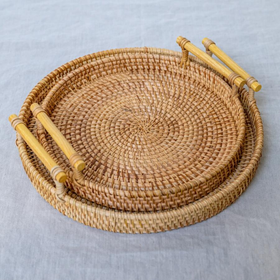 ハンドル付き ラタントレイ M 直径24cm ラタン 籐 トレー トレイ