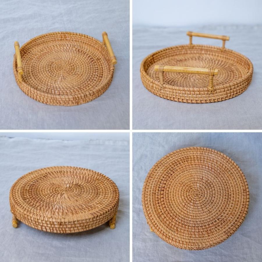 ハンドル付き ラタントレイ M 直径24cm ラタン 籐 トレー トレイ