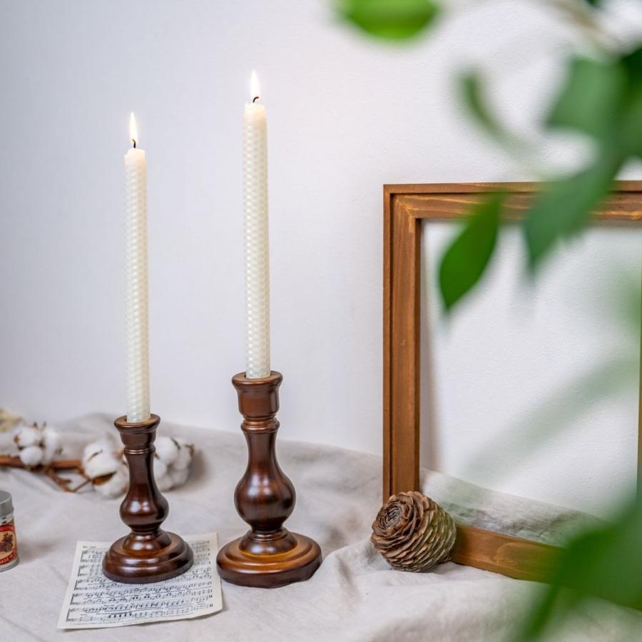 アンティーク 木製のキャンドルスタンド 2本セット ペア ツイスト 蝋燭
